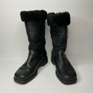 La Canadienne Black Suede Shearling Mid Calf Winter Boots 9.5M